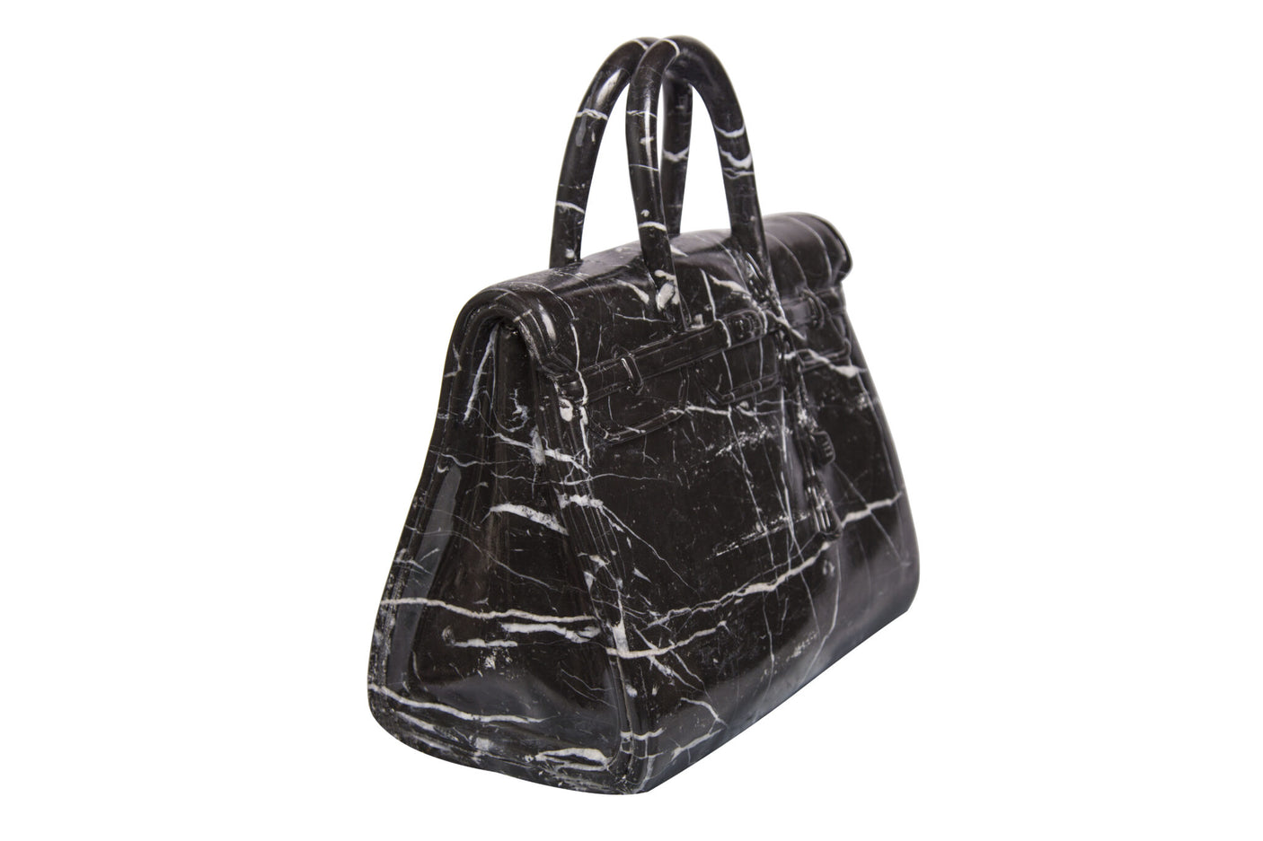 Birkin 42 Black Marble Handbag Sculpture