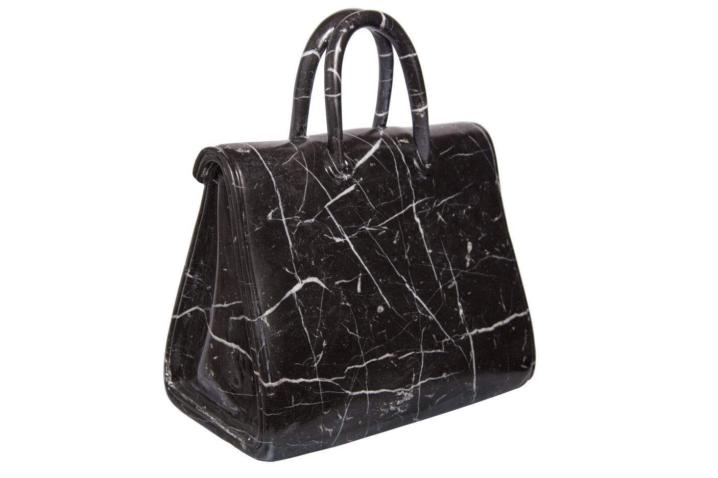 Birkin 42 Black Marble Handbag Sculpture