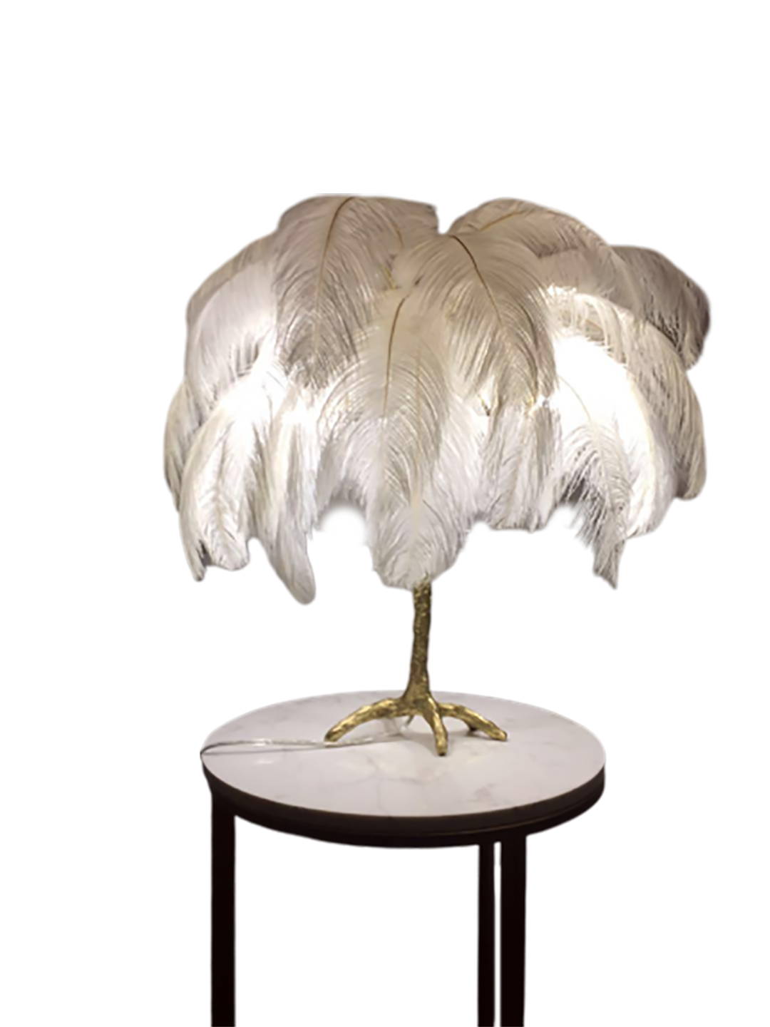 Ostro Genuine Ostrich Feather Brass Table Lamp