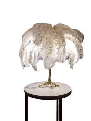 Ostro Genuine Ostrich Feather Brass Table Lamp