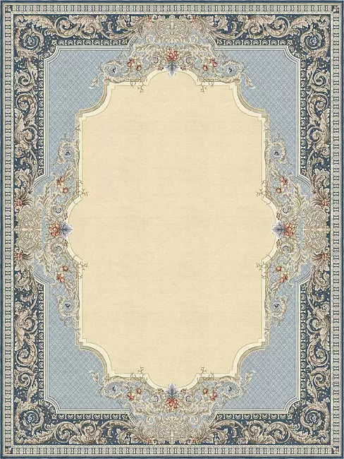 RUG AUBUSSON TAPISSERIE FLORAL BLUE