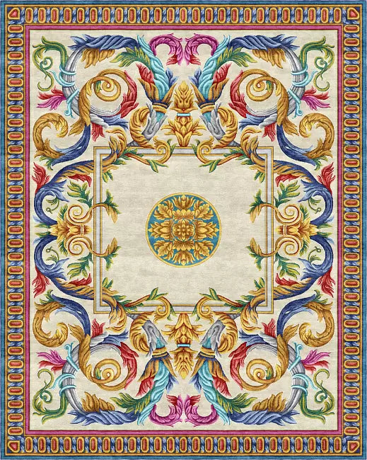 RUG AUBUSSON HERALDY FLORAL GROTESQUE