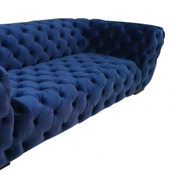 Roundback Plush Royal Blue Plush Velvet Chesterfield Three seat Lounge