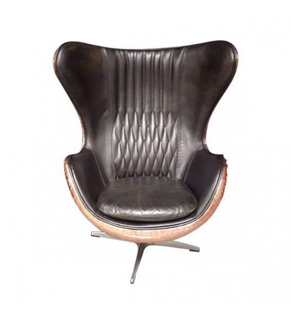 Admiral Black Leather and Copper Egg Chair