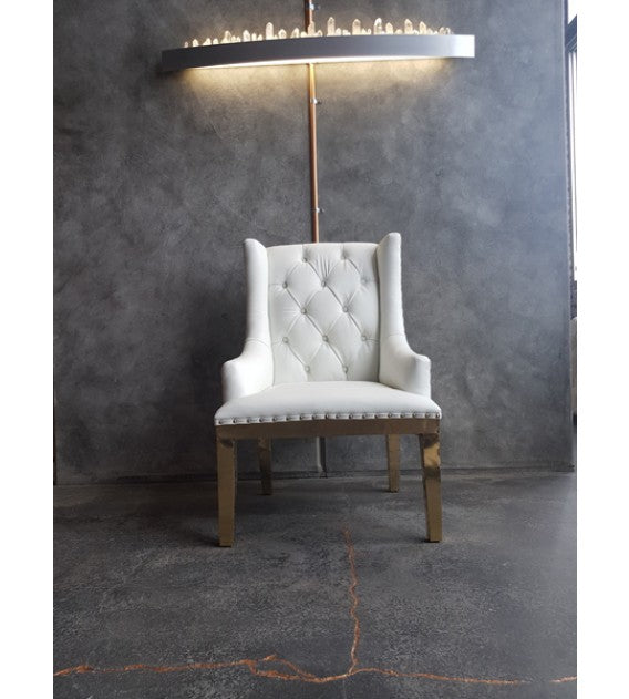 The Empire White Leather and Polished Brass Chair