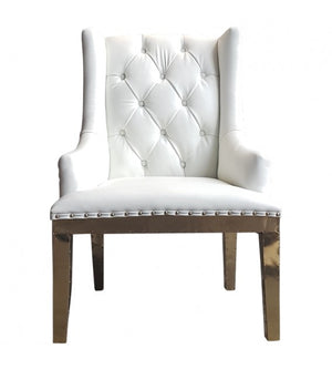 The Empire White Leather and Polished Brass Chair