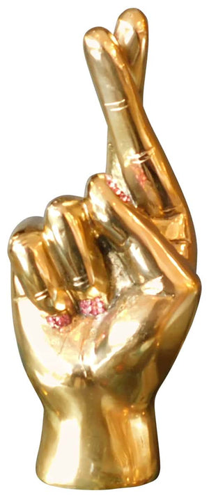 Fingers Corssed Brass Hand Sculpture - Swarovski embellished