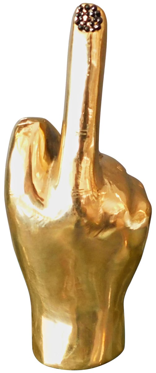 Middle Finger Brass Hand Sculpture - Swarovski embellished