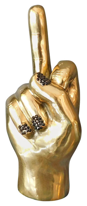 Middle Finger Brass Hand Sculpture - Swarovski embellished