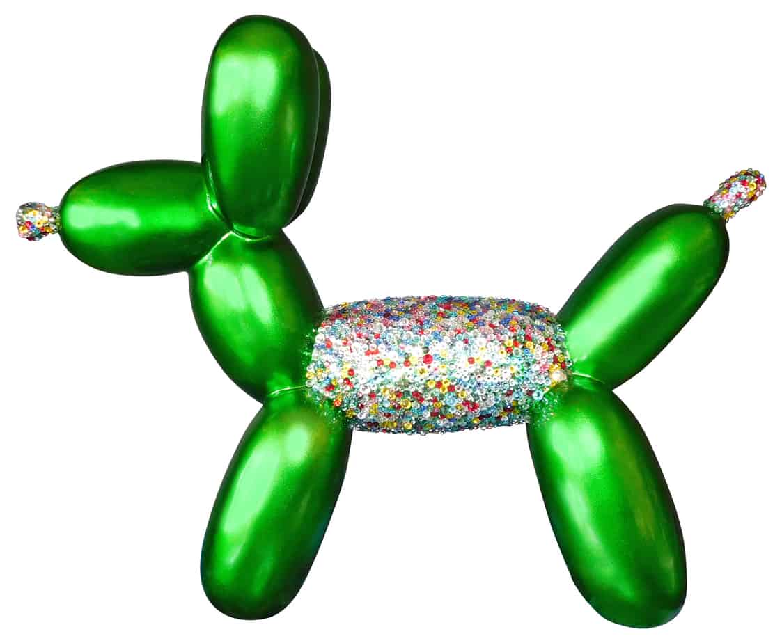 Balonus Balloon Dog Resin and Swarovski Sculpture - Green/Rainbow