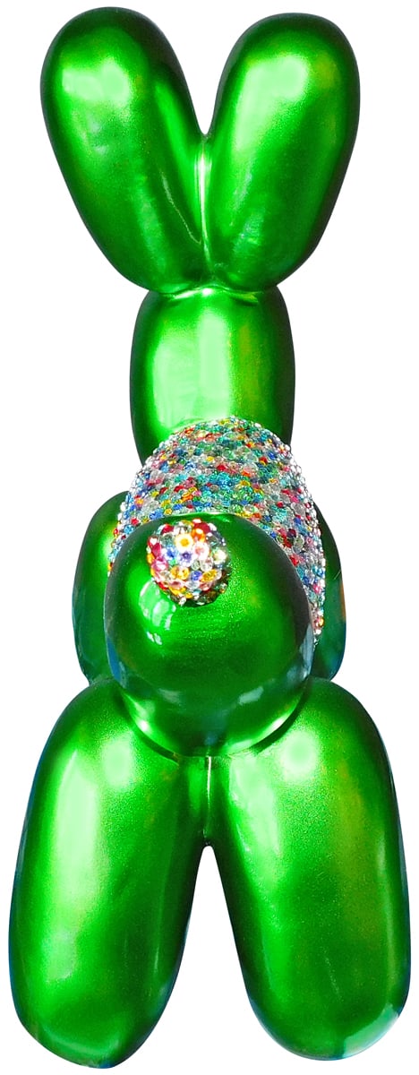 Balonus Balloon Dog Resin and Swarovski Sculpture - Green/Rainbow