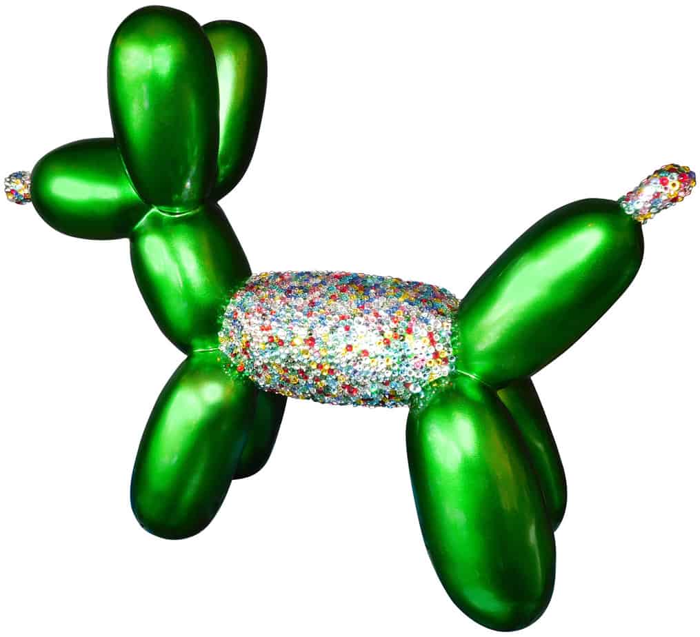 Balonus Balloon Dog Resin and Swarovski Sculpture - Green/Rainbow