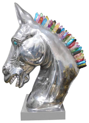 Calu Aluminium Horse Sculpture with Crystal and Quartz Stone