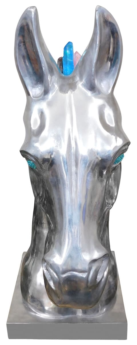 Calu Aluminium Horse Sculpture with Crystal and Quartz Stone