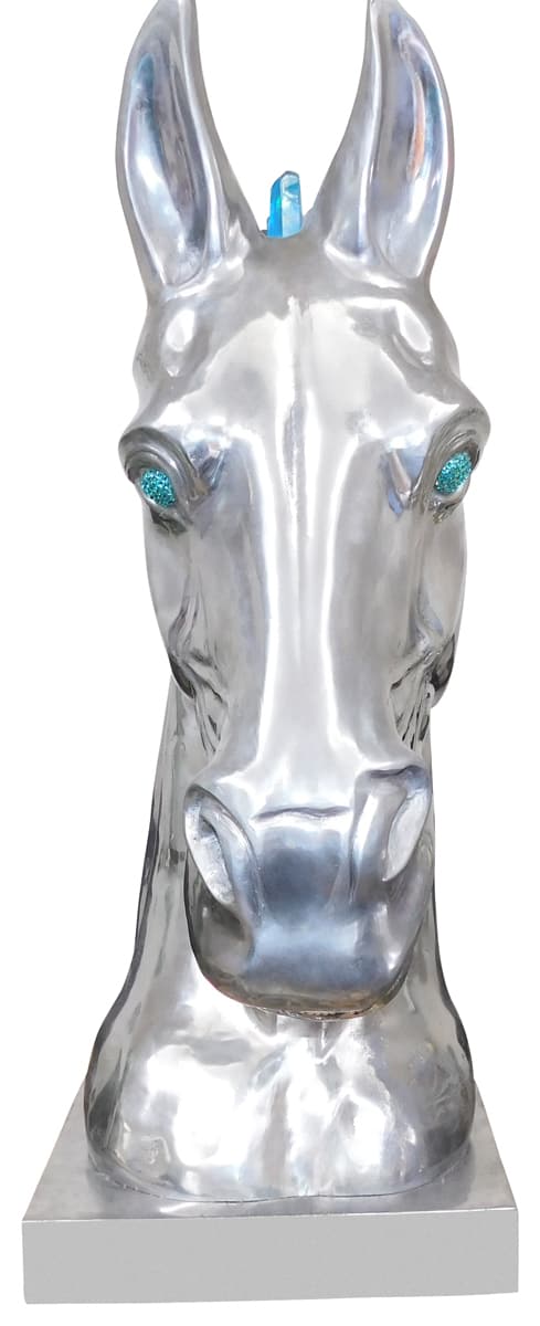 Calu Aluminium Horse Sculpture with Crystal and Quartz Stone