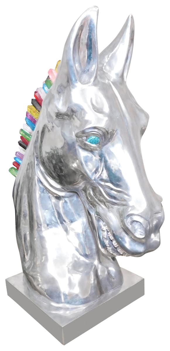 Calu Aluminium Horse Sculpture with Crystal and Quartz Stone