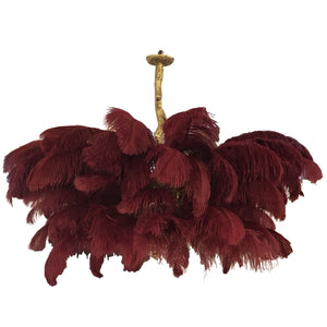 Ostro Genuine Ostrich Feather Brass Ceiling Pendant Chandelier