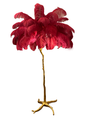 Ostro Genuine Ostrich Feather Brass Floor Lamp