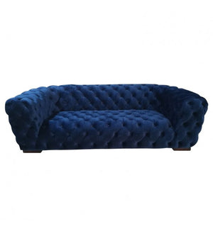 Roundback Plush Royal Blue Plush Velvet Chesterfield Three seat Lounge