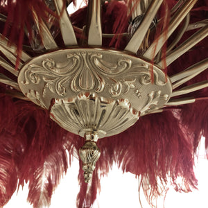 Ostro Genuine Ostrich Feather Brass Ceiling Pendant Chandelier