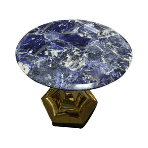 Dapper Solidate Blue Jasper Accent Table with Gold Metal Hexagon Base