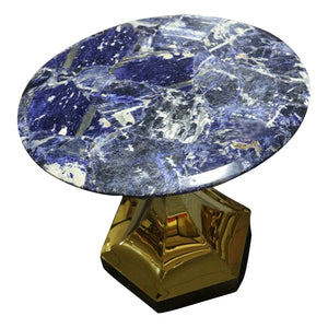 Dapper Solidate Blue Jasper Accent Table with Gold Metal Hexagon Base