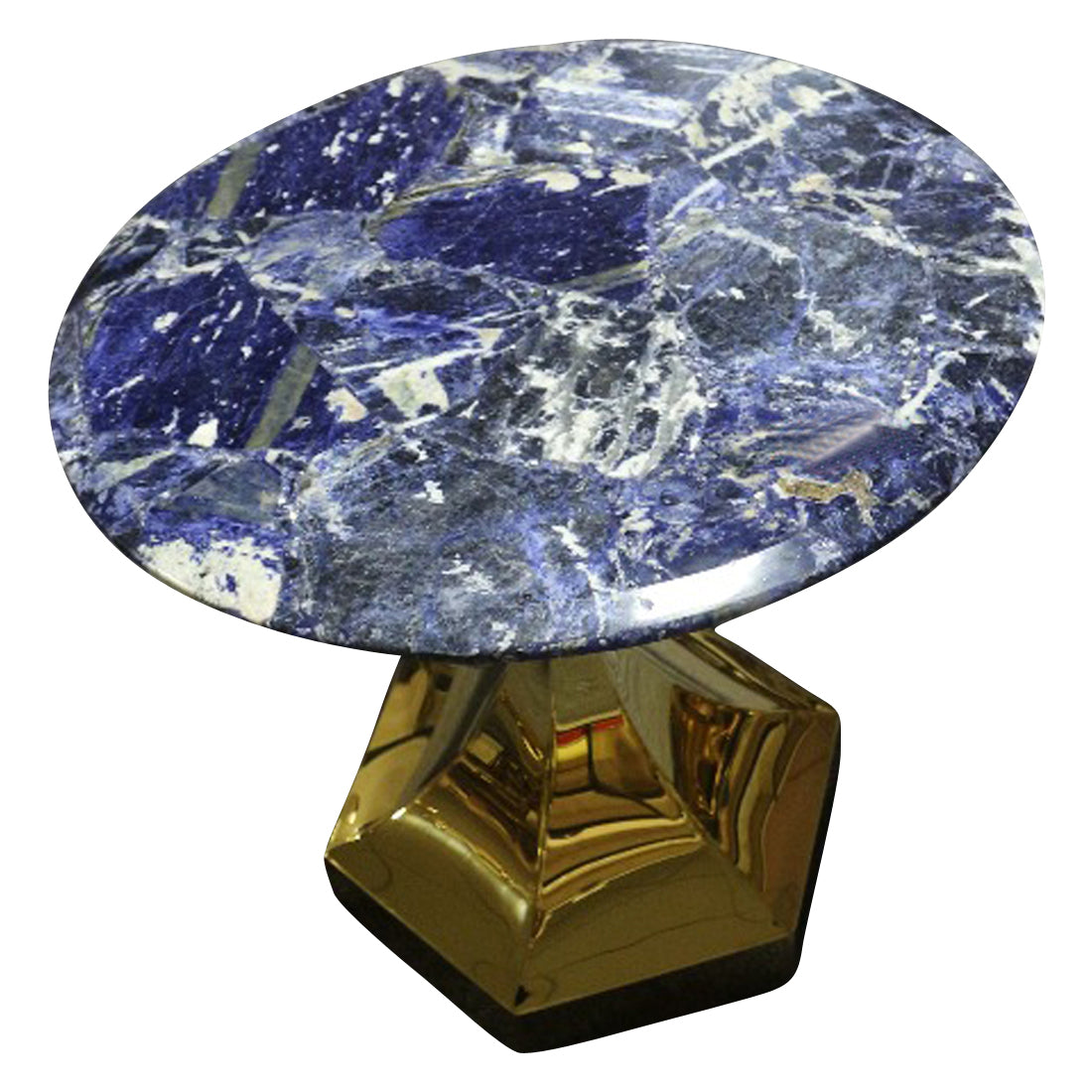 Dapper Solidate Blue Jasper Accent Table with Gold Metal Hexagon Base