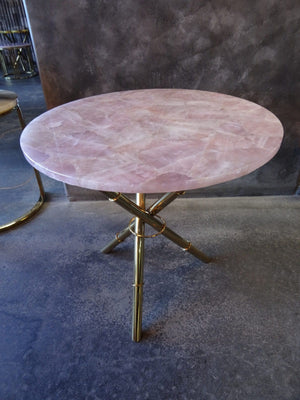 Strike Rose Quartz Side Table with Gold Metal Frame