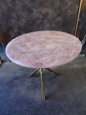 Strike Rose Quartz Side Table with Gold Metal Frame