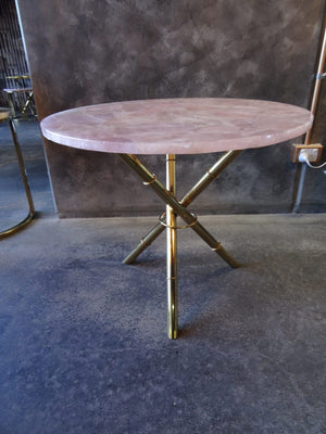 Strike Rose Quartz Side Table with Gold Metal Frame