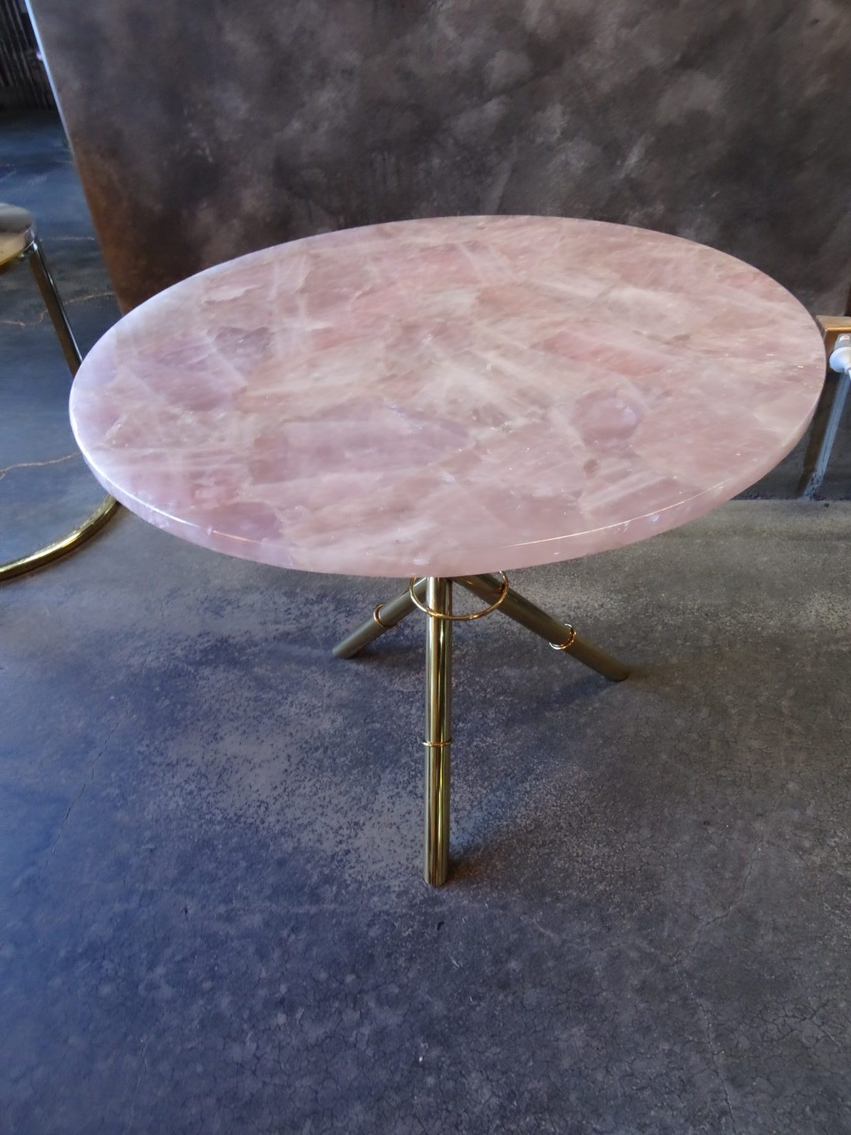 Strike Rose Quartz Side Table with Gold Metal Frame