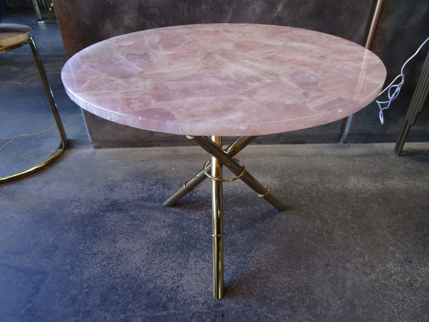 Strike Rose Quartz Side Table with Gold Metal Frame