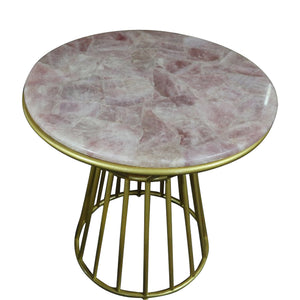 Blush Roze Quartsz Coffee Table with Gold Metal Frame