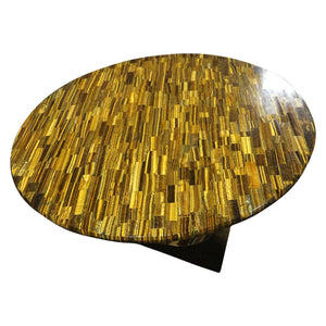 Honeycomb Gold Tiger Eye Stone Coffee Table with Gold Metal Base