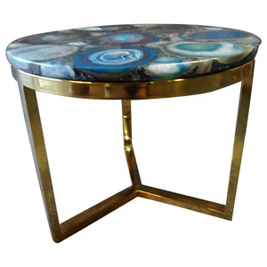 Azzure Teal Blue Agate Nestling Table with Gold Metal Frame