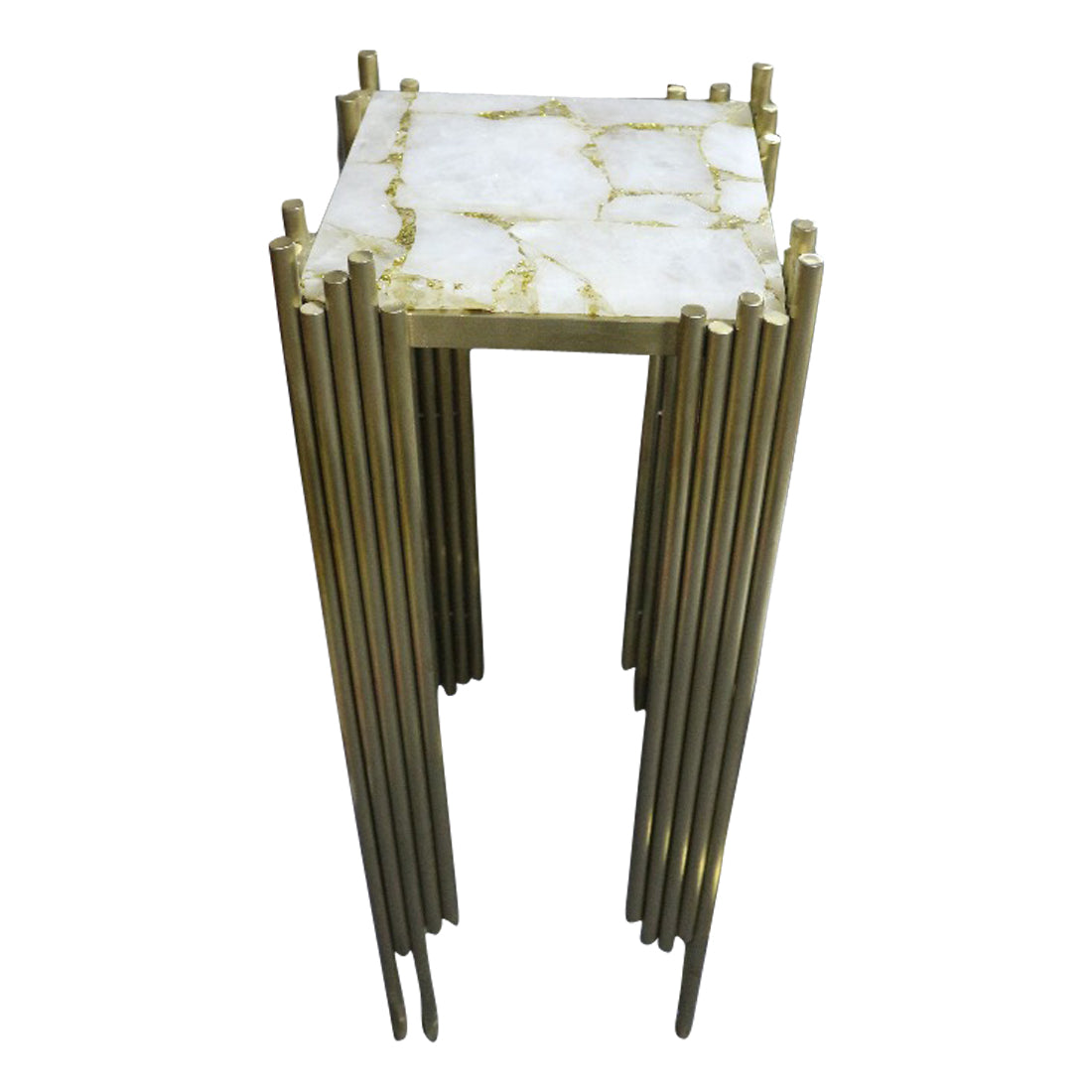 Infinity White Quartz and Gold Leaf Brushed Gold Table