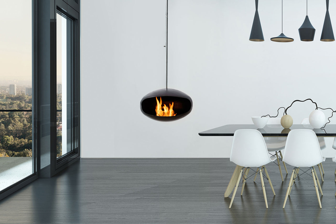 Cocoon Fires Aeris Hanging ALL BLACK -Ethanol Fireplace