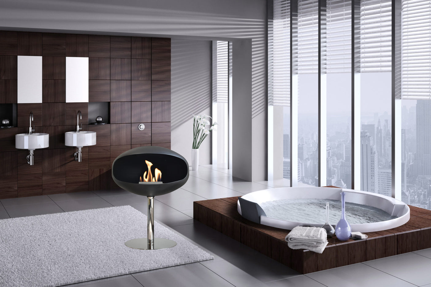 Cocoon Fires Pedastal Standing ALL BLACK - Ethanol Fireplace