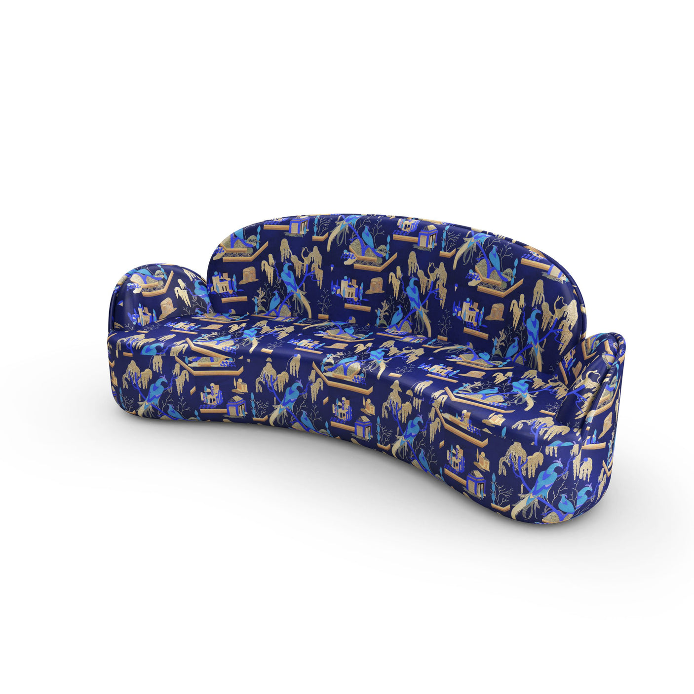 Strings Sofa - Plush Blue Jacquard Fabric