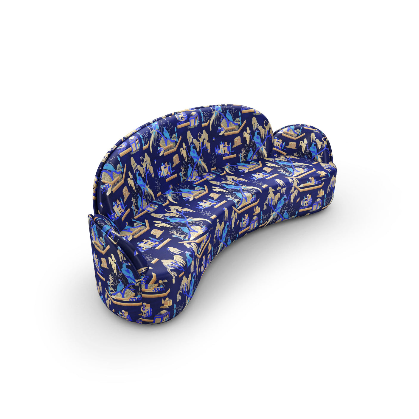 Strings Sofa - Plush Blue Jacquard Fabric