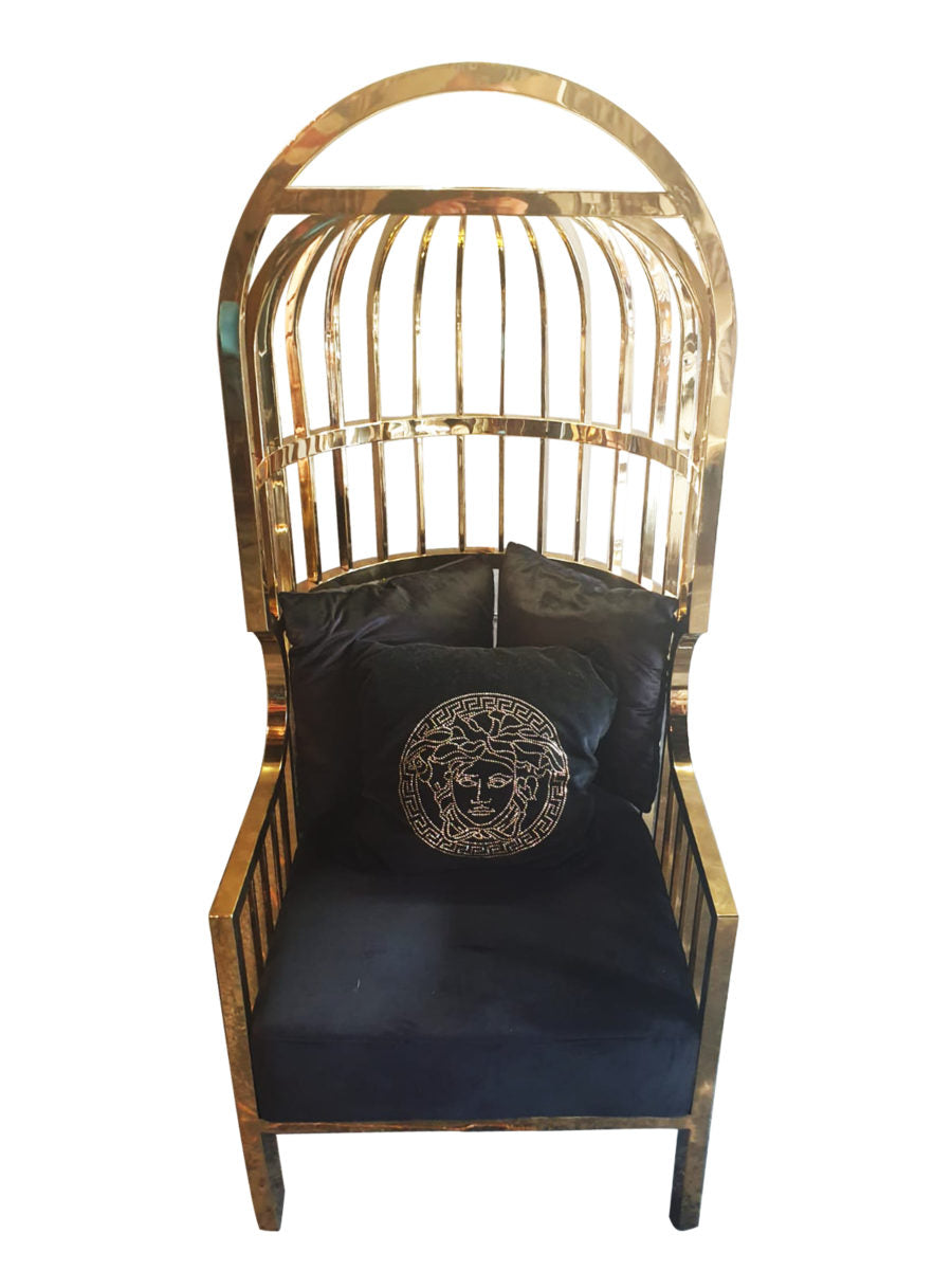 Louis Velvet and Gold Birdcage Chair