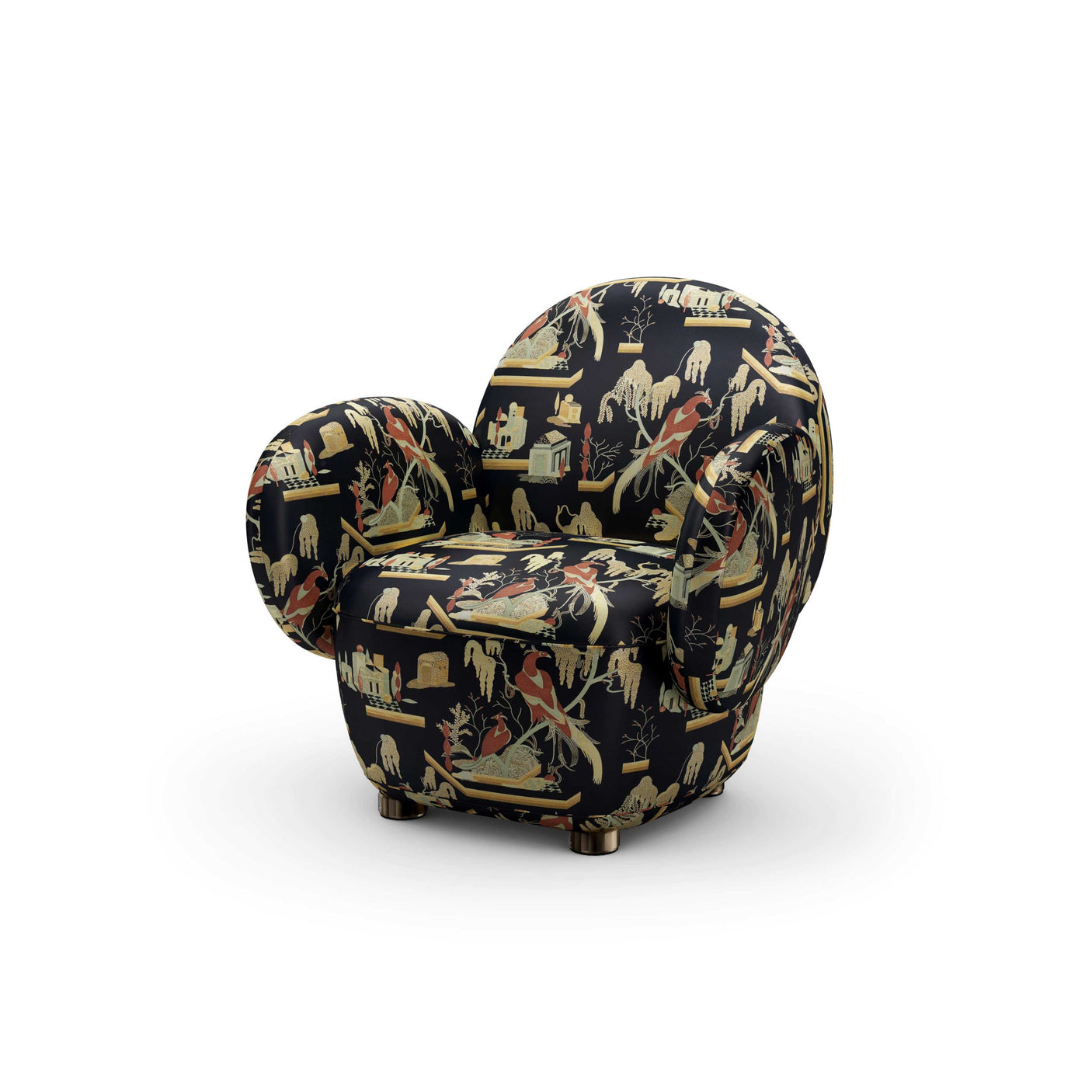 Dolce Armchair - Plush Black-Beige Jacquard Fabric