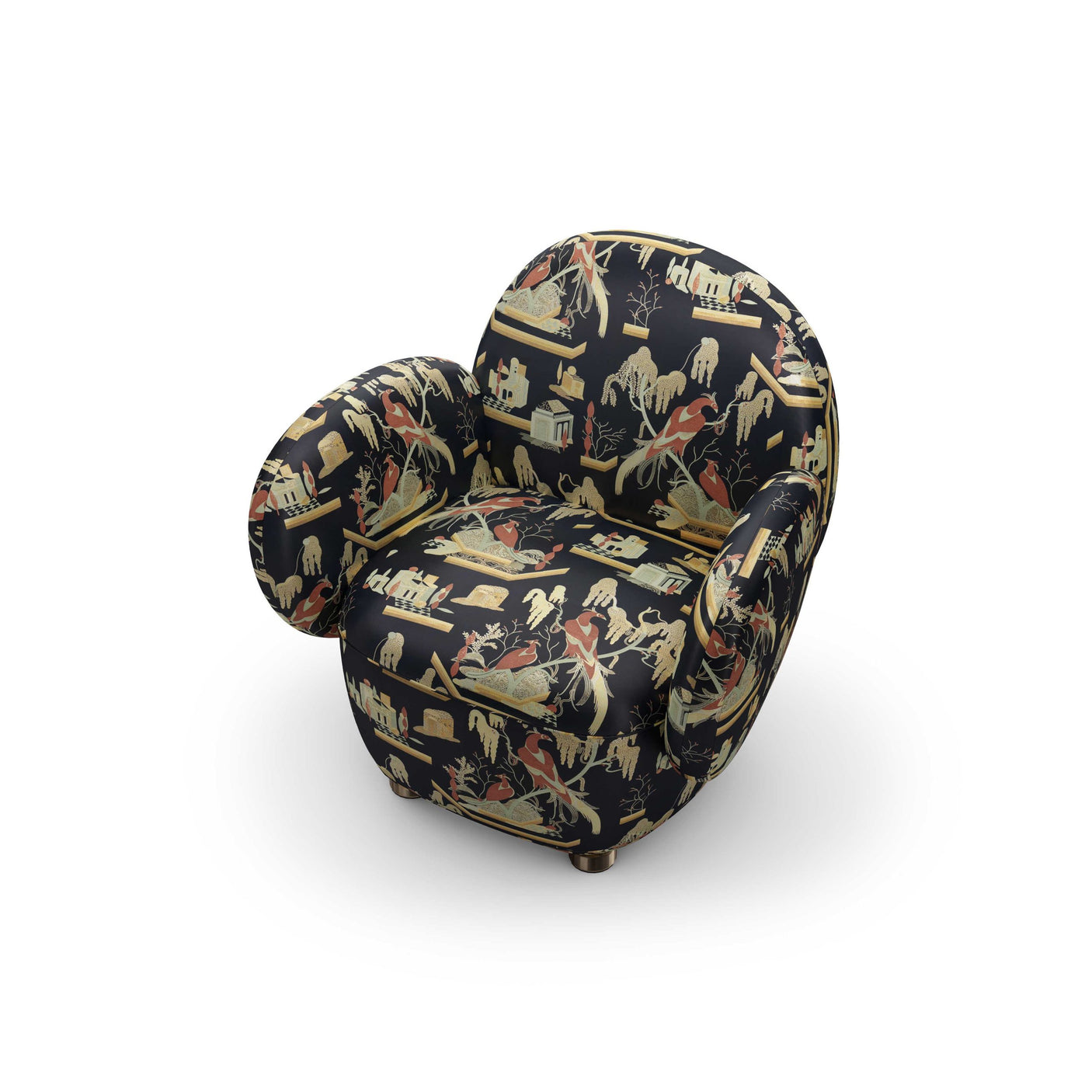 Dolce Armchair - Plush Black-Beige Jacquard Fabric