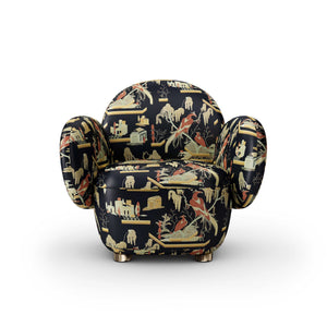 Dolce Armchair - Plush Black-Beige Jacquard Fabric