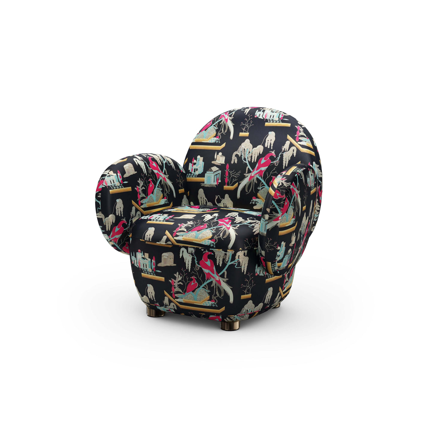 Dolce Armchair - Plush Black-Pink Jacquard Fabric