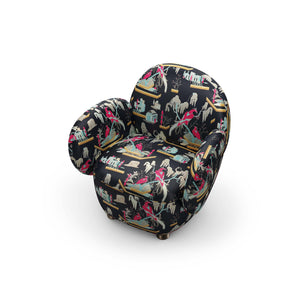 Dolce Armchair - Plush Black-Pink Jacquard Fabric