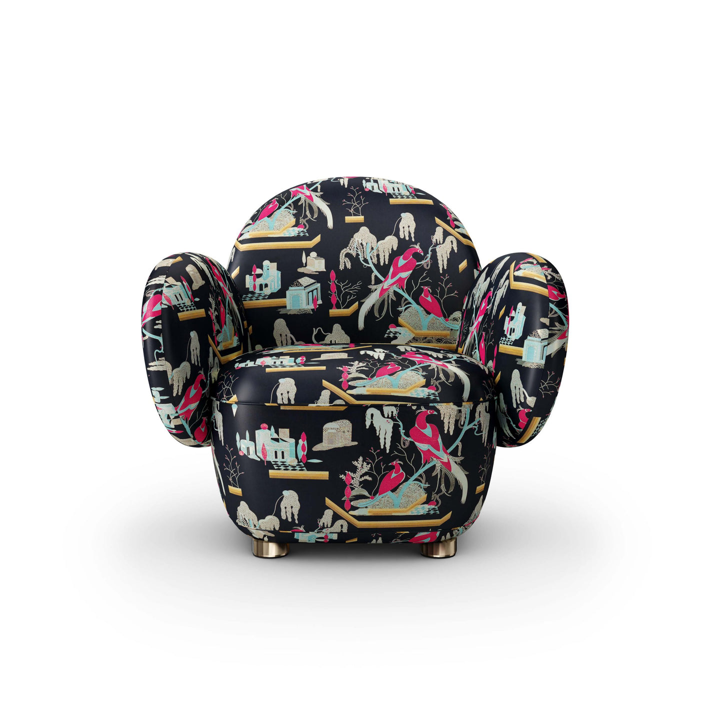 Dolce Armchair - Plush Black-Pink Jacquard Fabric