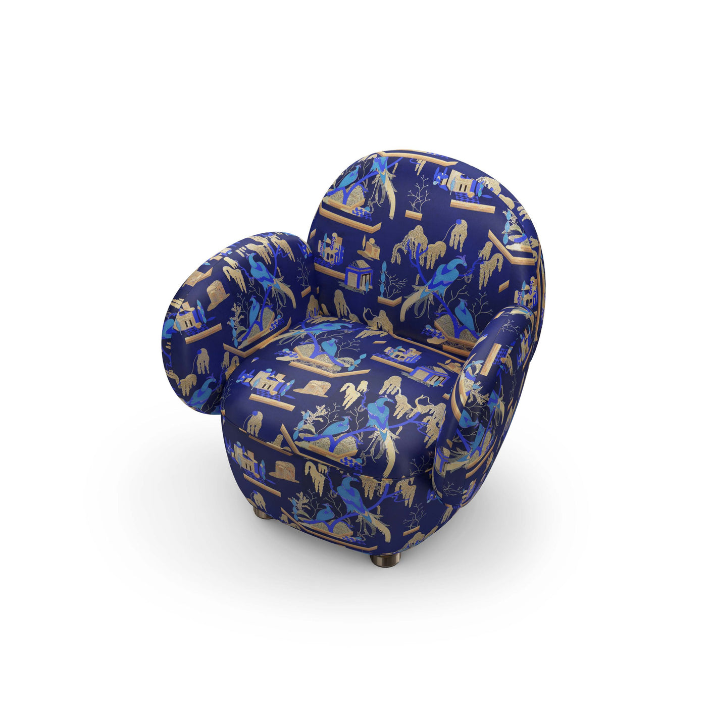 Dolce Armchair - Plush Blue Jacquard Fabric