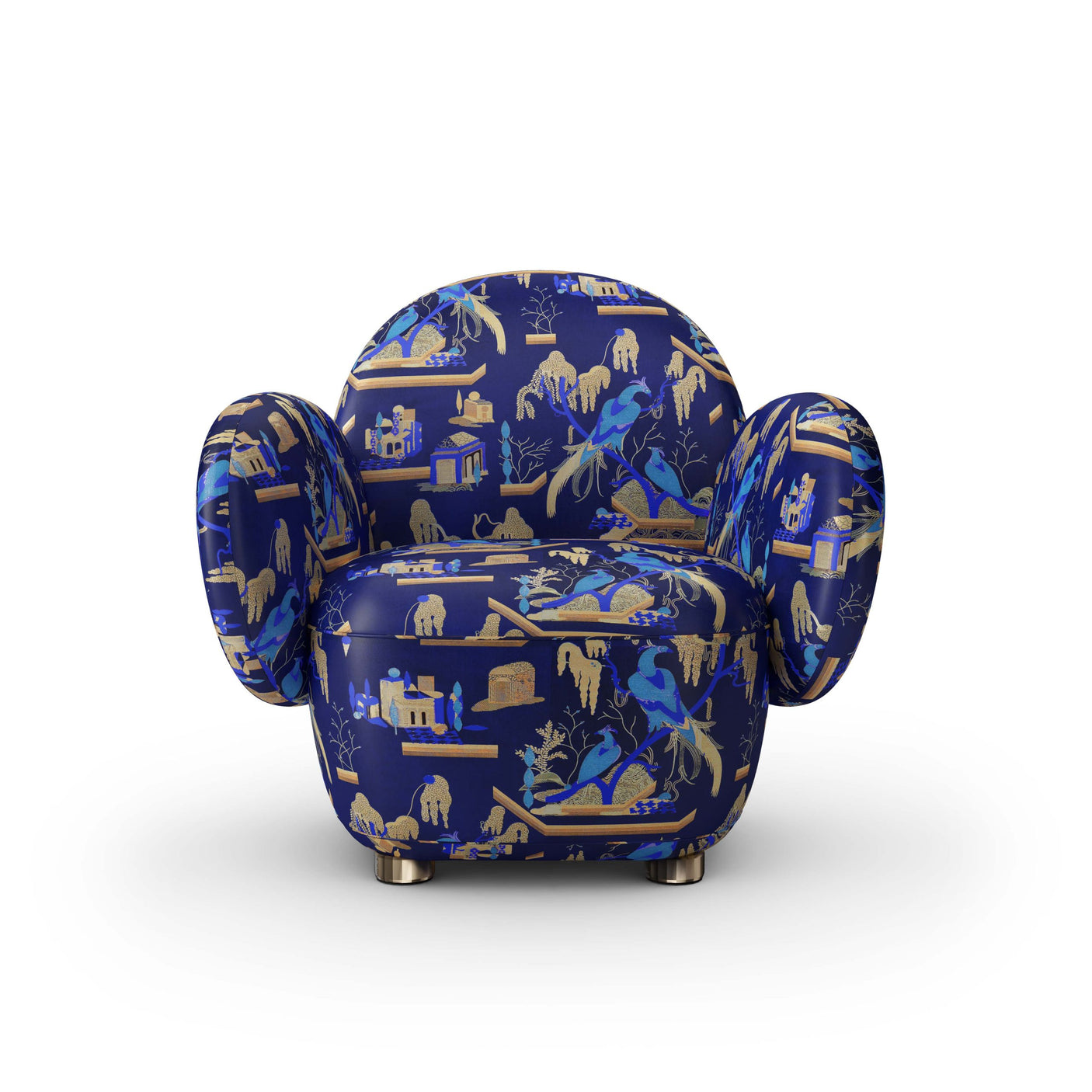 Dolce Armchair - Plush Blue Jacquard Fabric