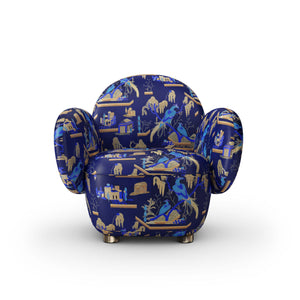 Dolce Armchair - Plush Blue Jacquard Fabric